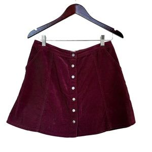 🐞Abercrombie Wine Maroon Corduroy button down a line skirt